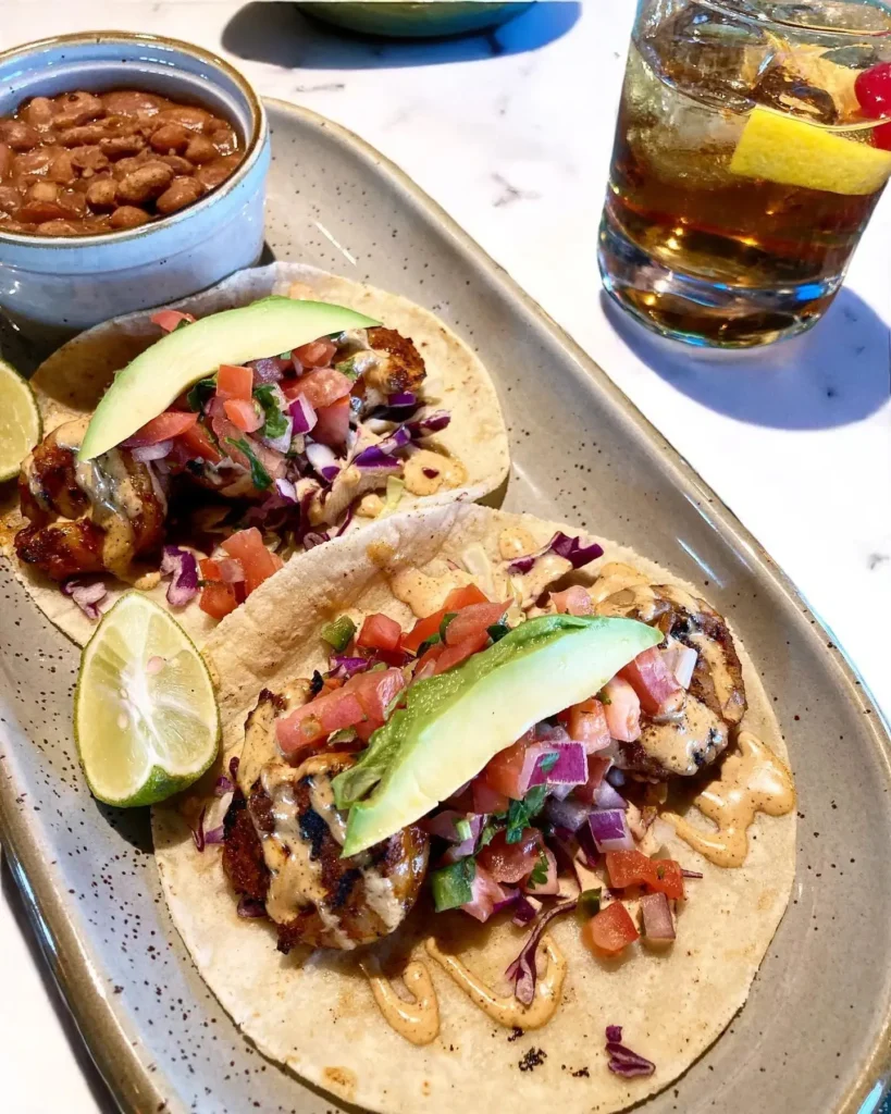 the landing shimp tacos