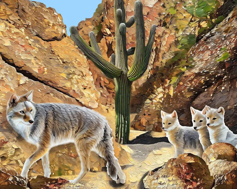 Coyote Family Print by Theresa Poalucci