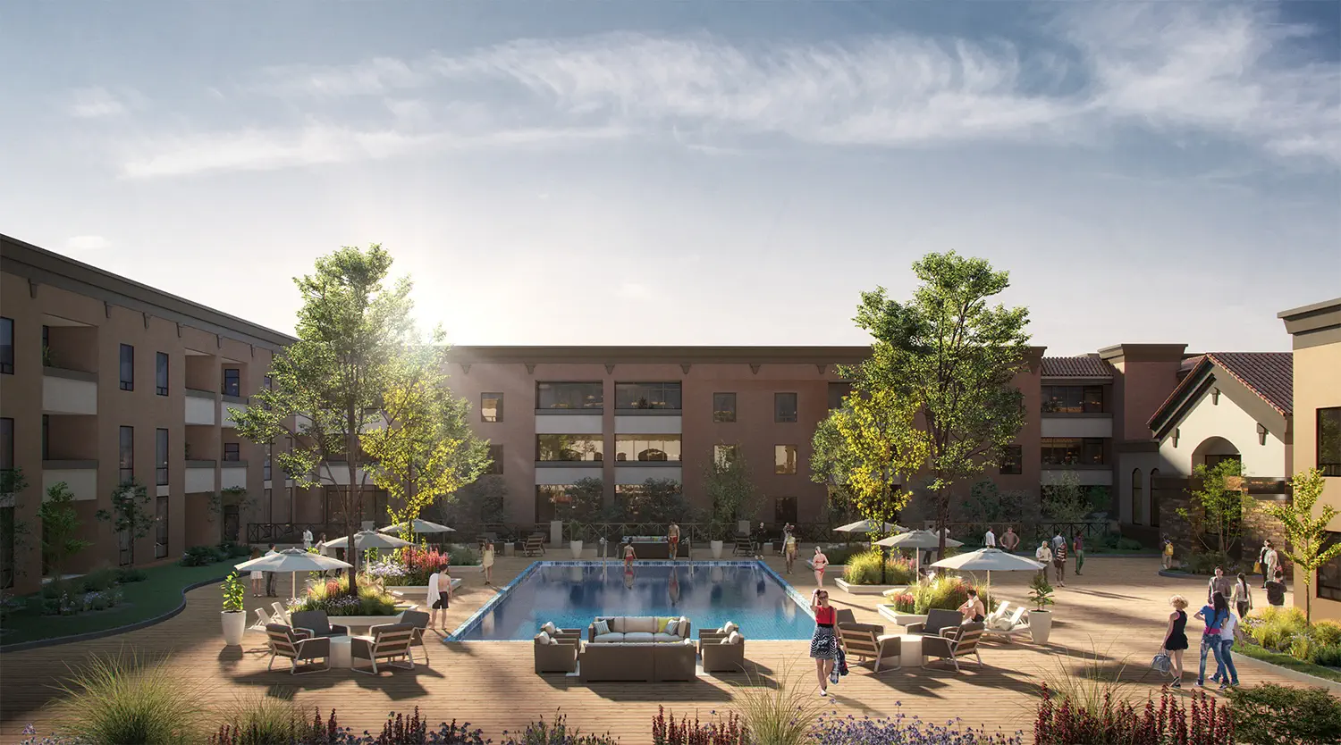 Rendering of new Oro Valley Marketplace apartment pool area