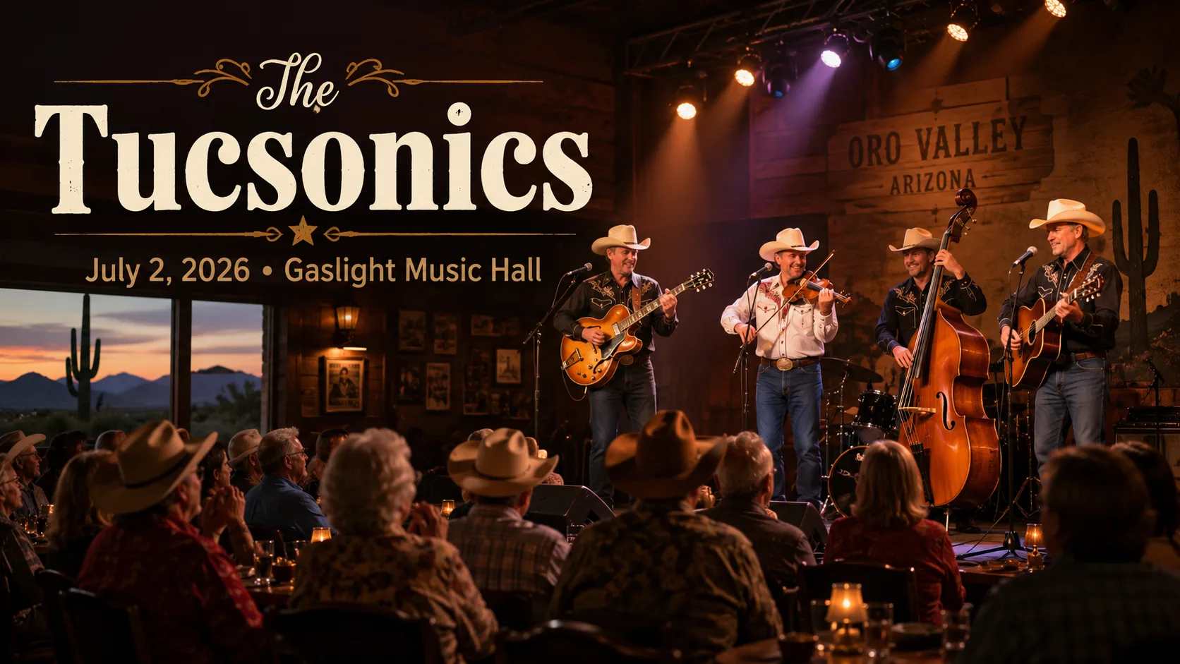 The Tucsonics scheduled to play Gaslight Music Hall in Oro Valley on July 2, 2026