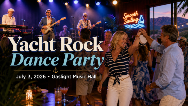 Yacht rock dance party scene at Gaslight Music Hall in Oro Valley.